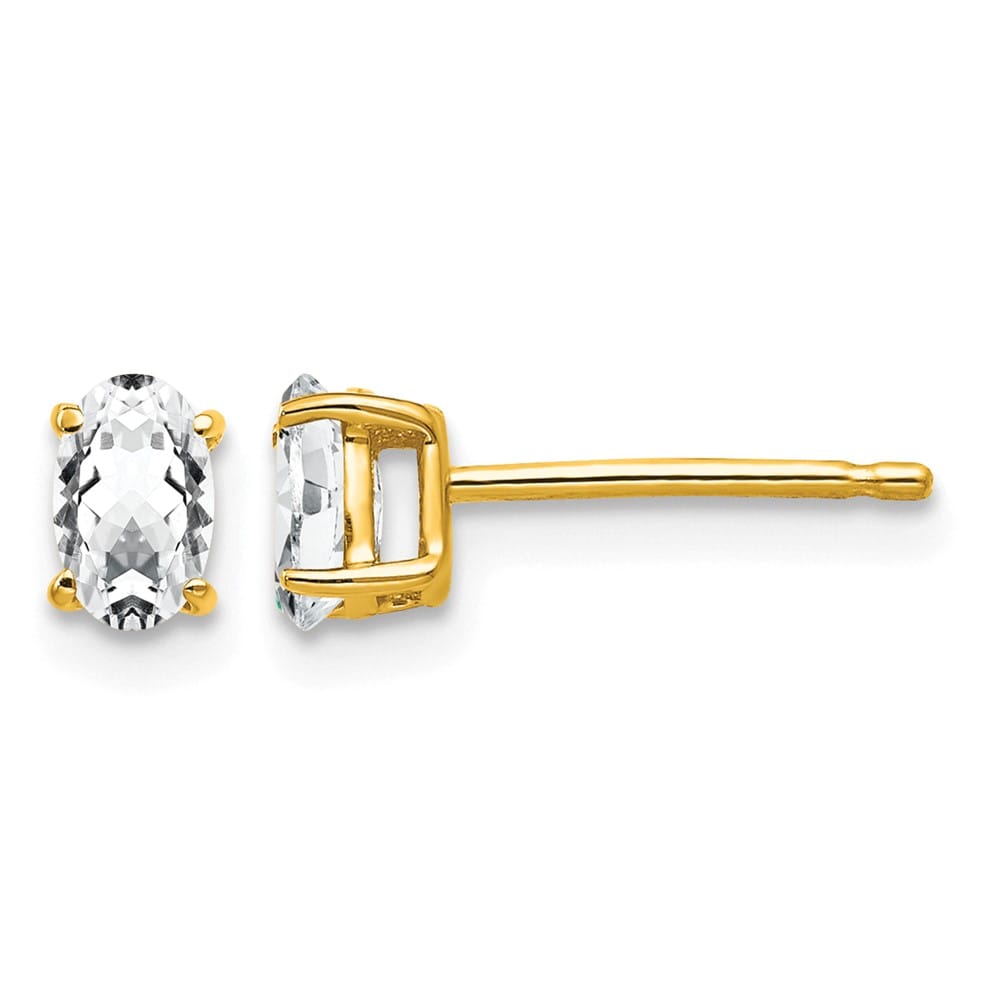 14K Yellow Gold 5x3mm Oval Cubic Zirconia Post Earrings, view 1 of 4