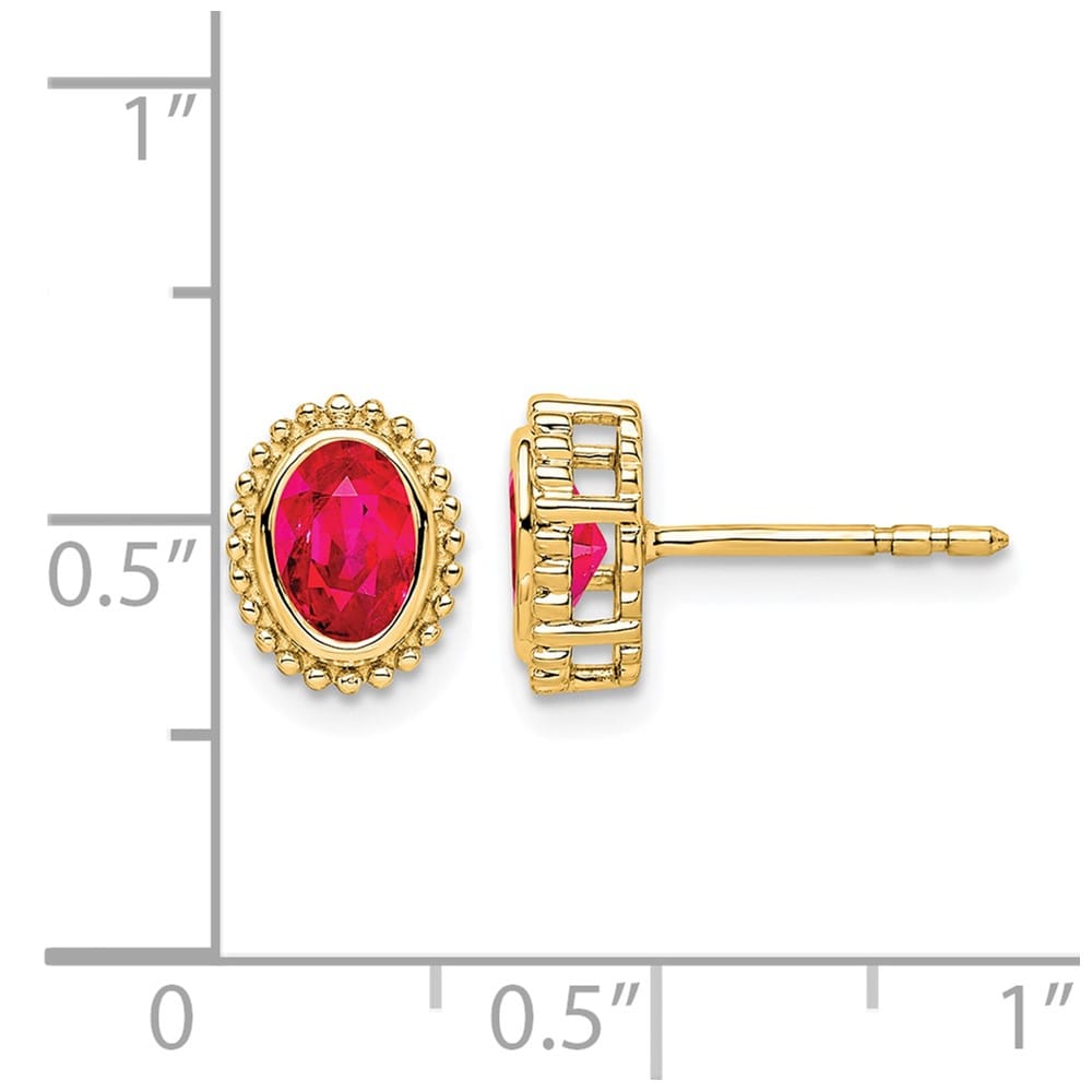 14K Yellow Gold 5x3mm Oval Ruby Post Earrings, view 4 of 4