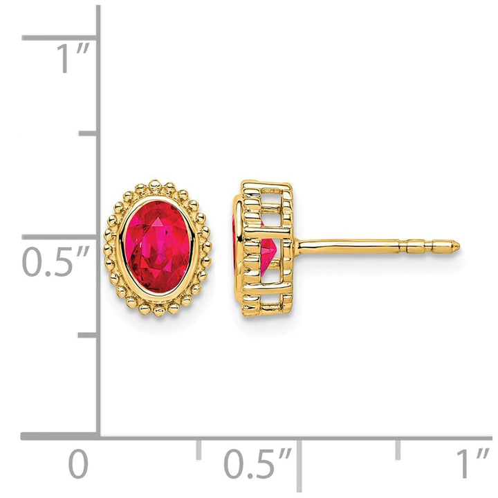 14K Yellow Gold 5x3mm Oval Ruby Post Earrings, view 4 of 4