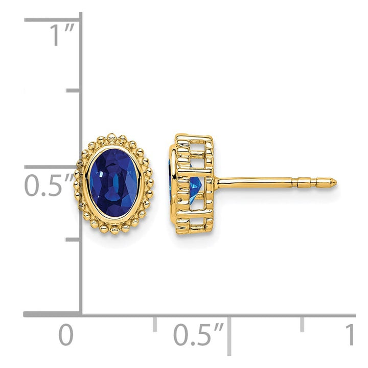 14K Yellow Gold 5x3mm Oval Sapphire Post Earrings, view 4 of 4