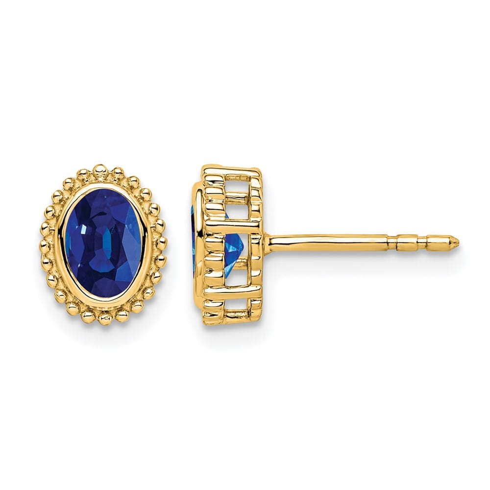14K Yellow Gold 5x3mm Oval Sapphire Post Earrings