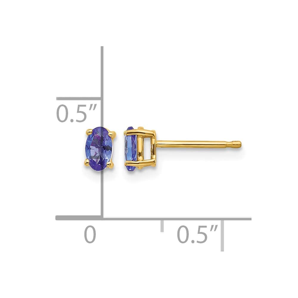 14K Yellow Gold 5x3mm Oval Tanzanite Post Earrings, view 5 of 5