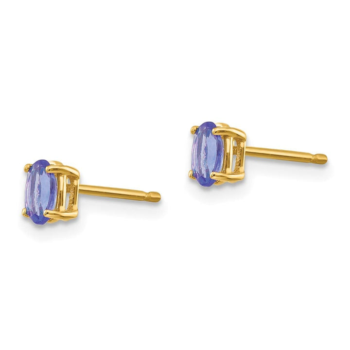 14K Yellow Gold 5x3mm Oval Tanzanite Post Earrings, view 3 of 5