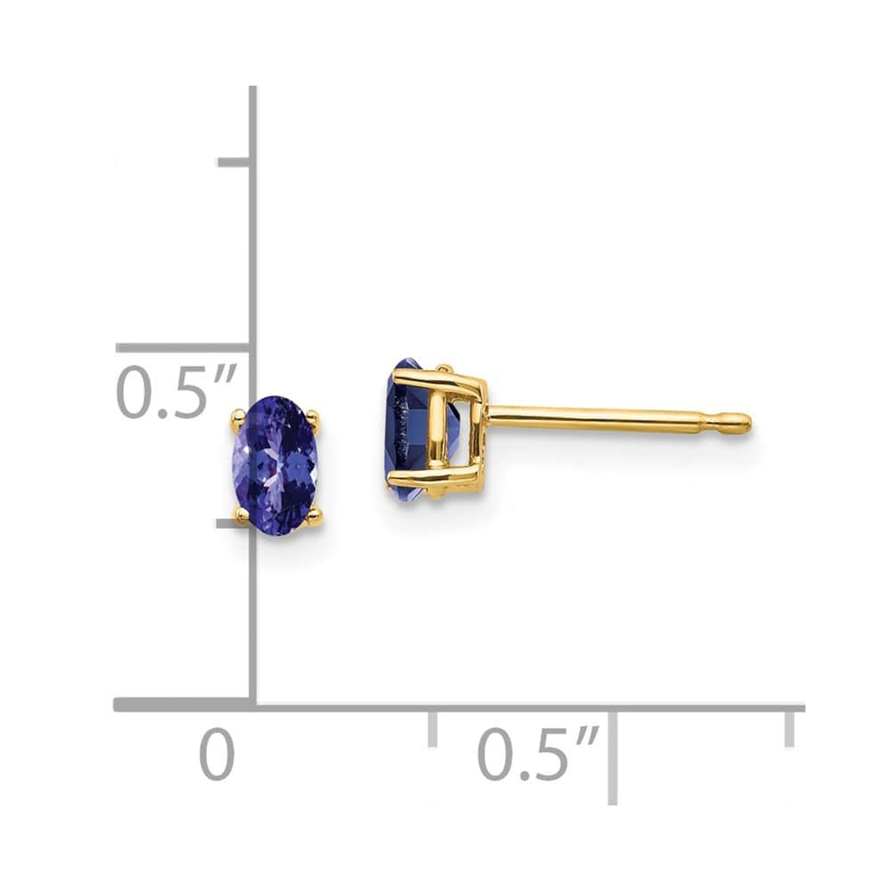 14K Yellow Gold 5x3mm Oval Tanzanite Post Earrings, view 2 of 5