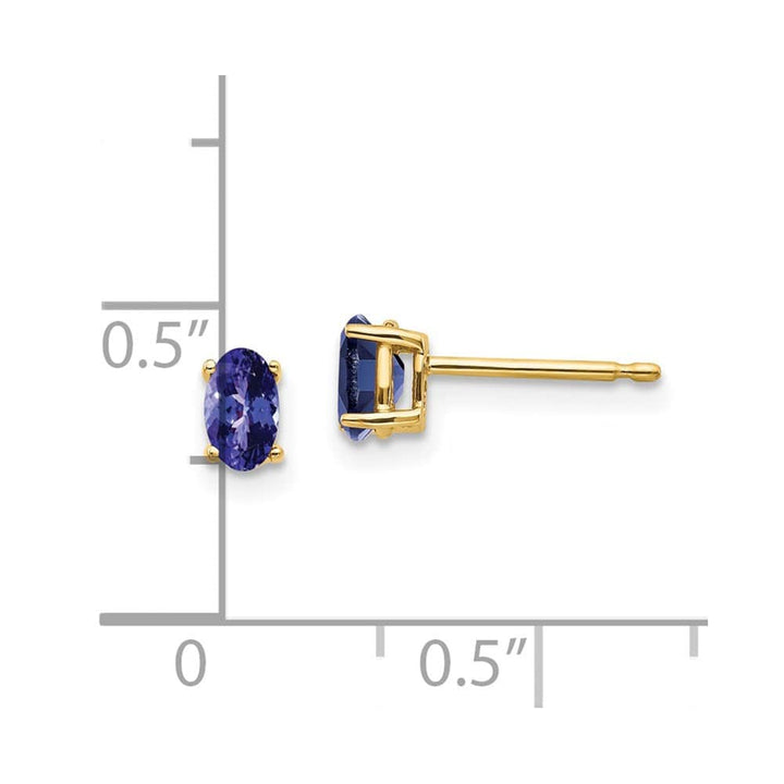 14K Yellow Gold 5x3mm Oval Tanzanite Post Earrings, view 2 of 5