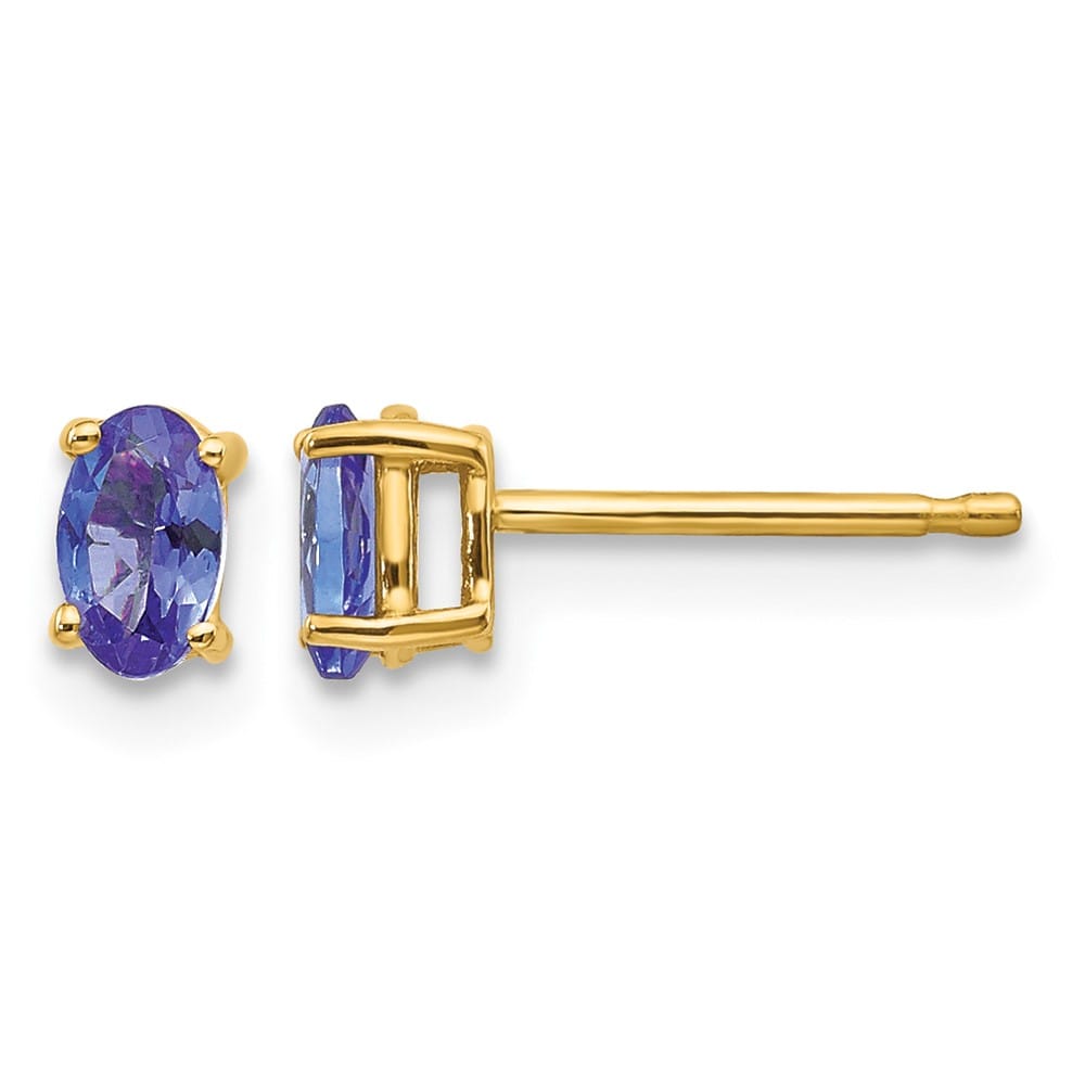 14K Yellow Gold 5x3mm Oval Tanzanite Post Earrings, view 1 of 5