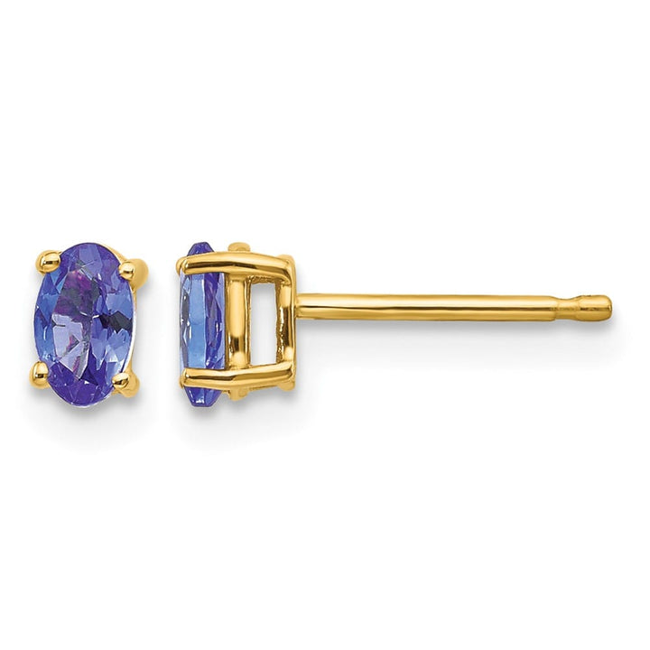 14K Yellow Gold 5x3mm Oval Tanzanite Post Earrings, view 1 of 5