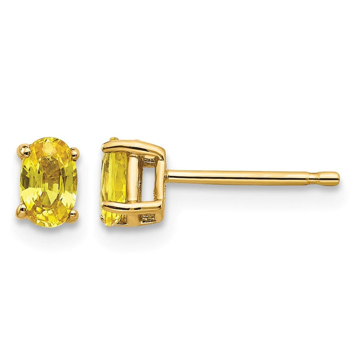 14K Yellow Gold 5x3mm Oval Yellow Sapphire Post Earrings, view 1 of 4
