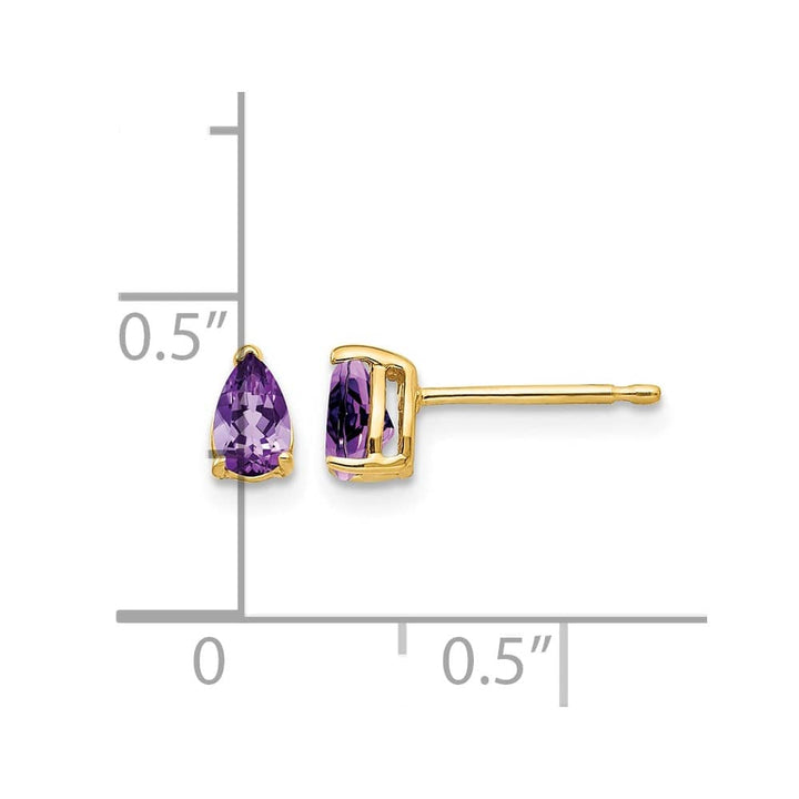 14K Yellow Gold 5x3mm Pear Amethyst Post Earrings, view 4 of 4