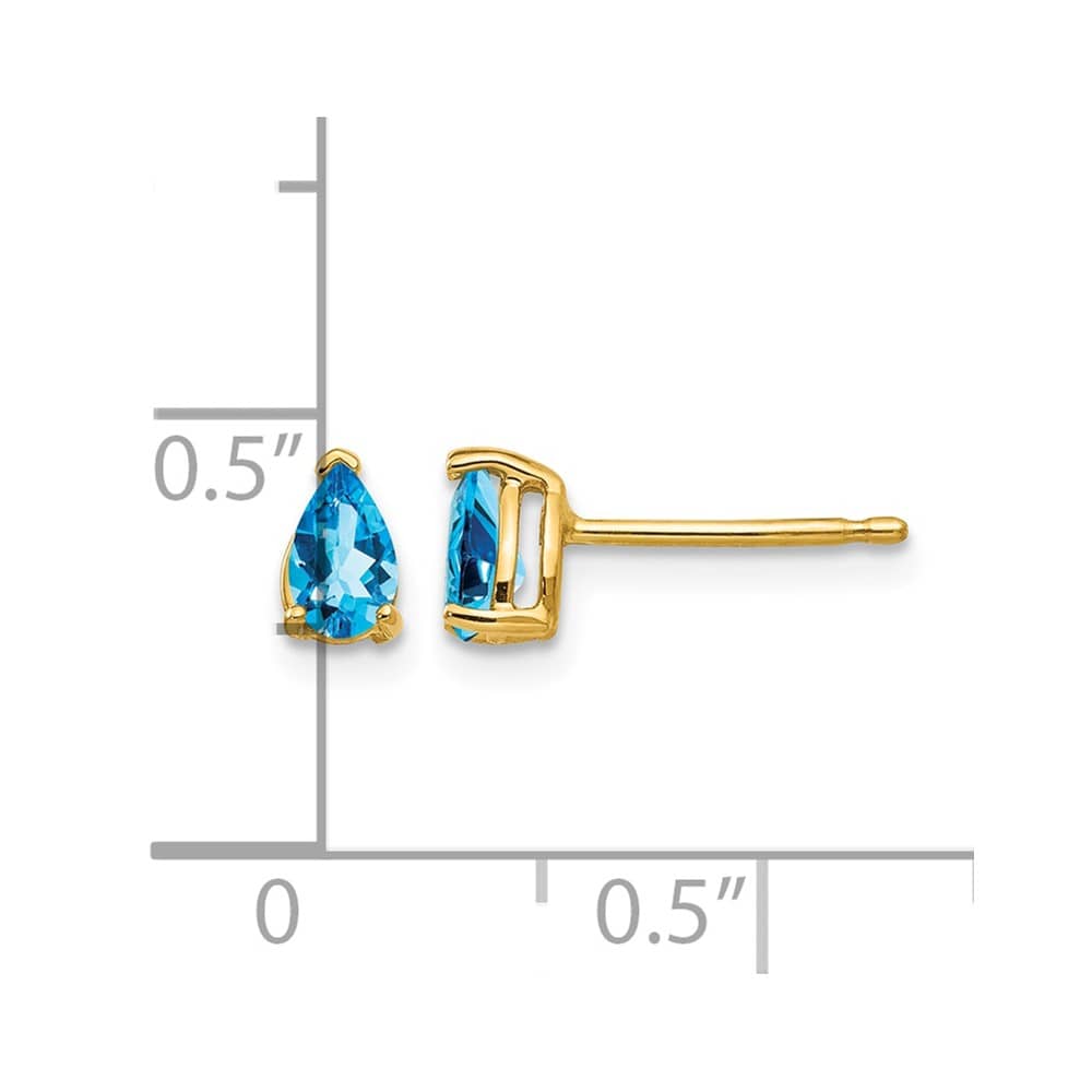 14K Yellow Gold 5x3mm Pear Blue Topaz Post Earrings, view 4 of 4