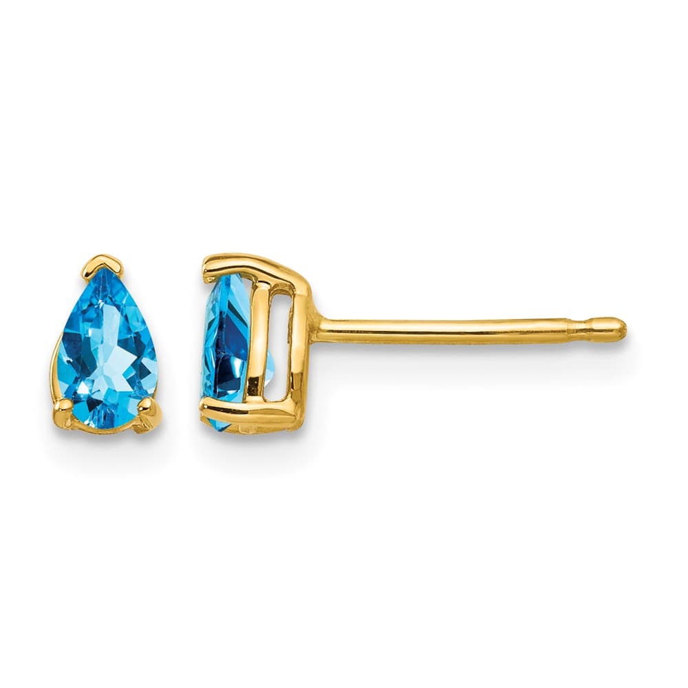 14K Yellow Gold 5x3mm Pear Blue Topaz Post Earrings, view 1 of 4
