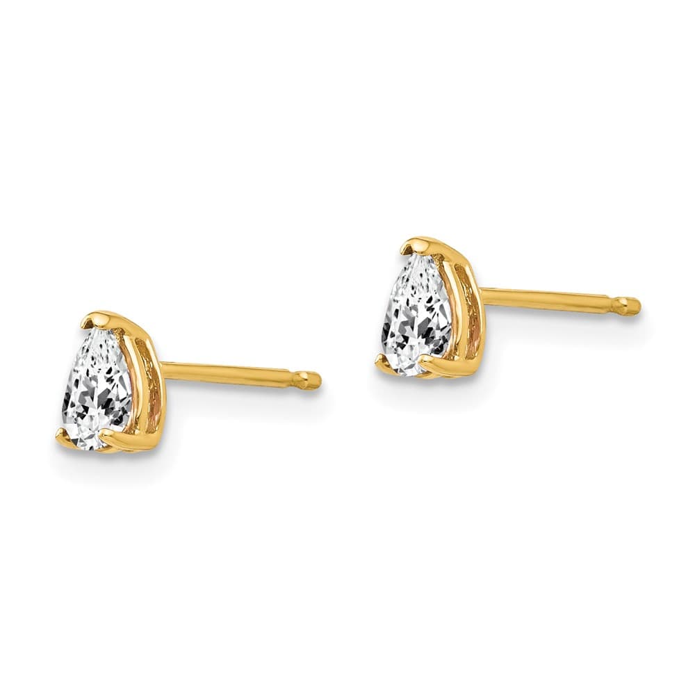 14K Yellow Gold 5x3mm Pear Cubic Zirconia Post Earrings, view 2 of 4