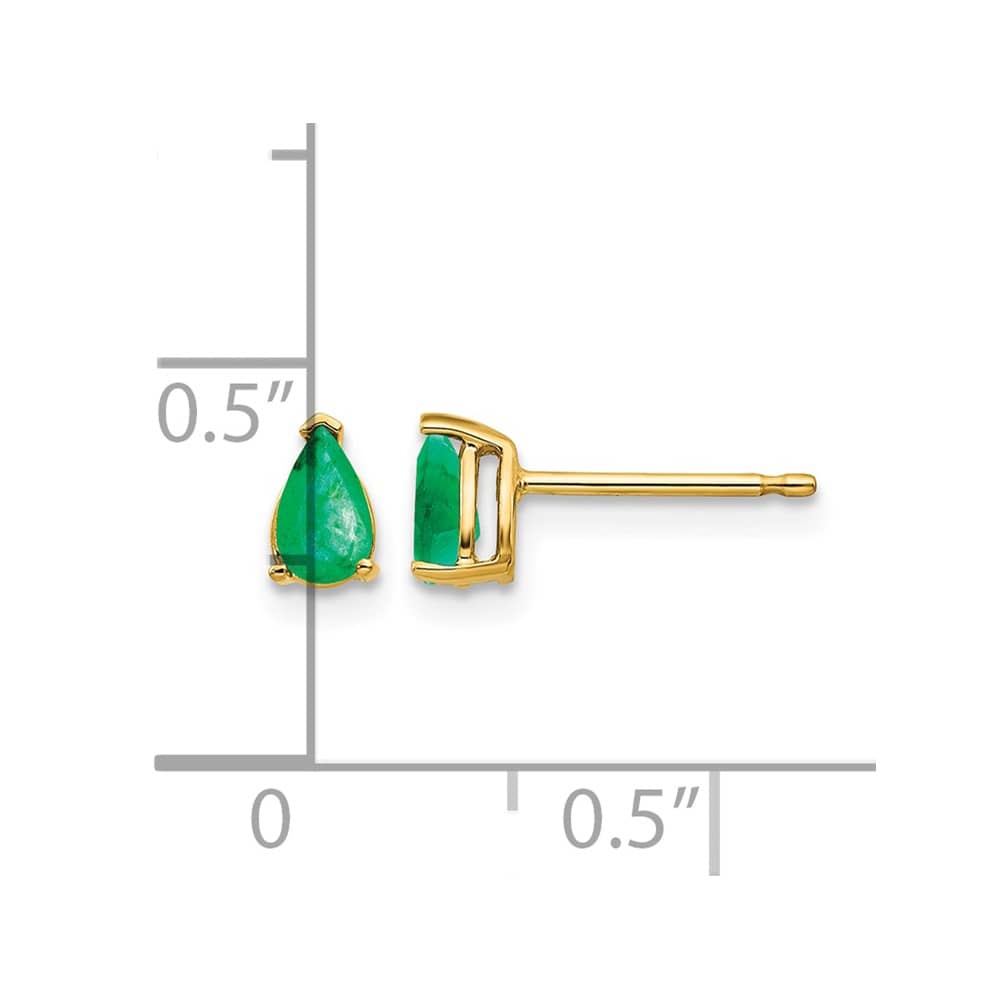 14K Yellow Gold 5x3mm Pear Emerald Post Earrings, view 4 of 4