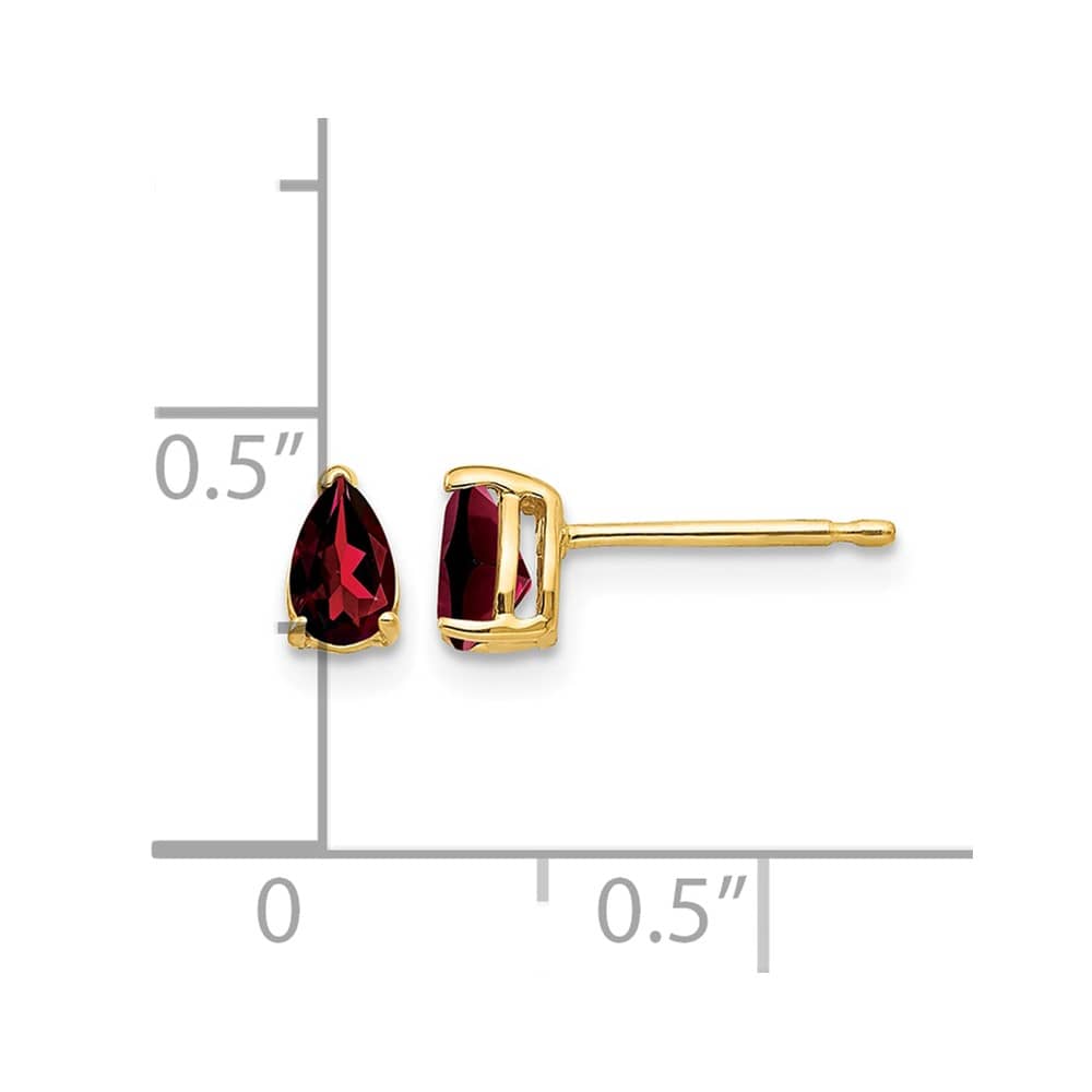 14K Yellow Gold 5x3mm Pear Garnet Post Earrings, view 4 of 4