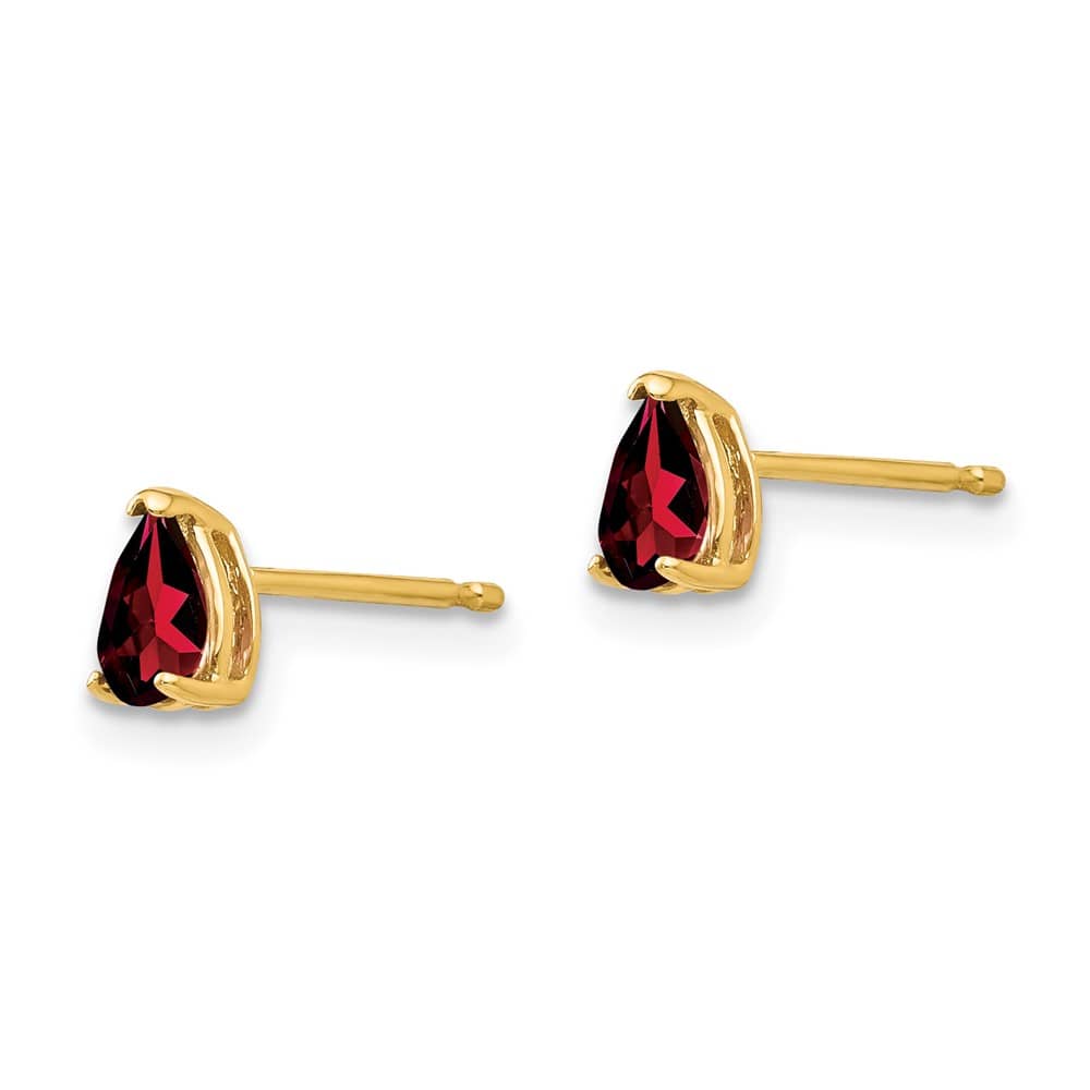 14K Yellow Gold 5x3mm Pear Garnet Post Earrings, view 2 of 4