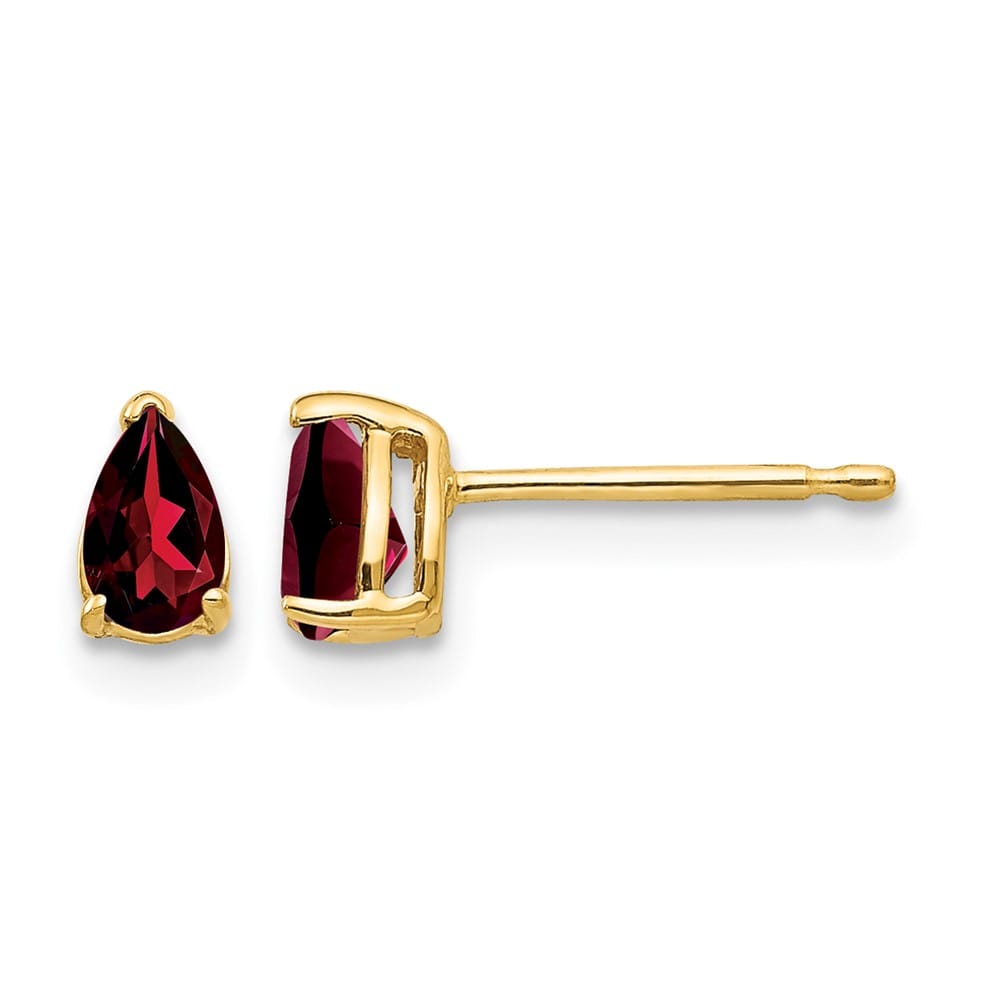 14K Yellow Gold 5x3mm Pear Garnet Post Earrings, view 1 of 4
