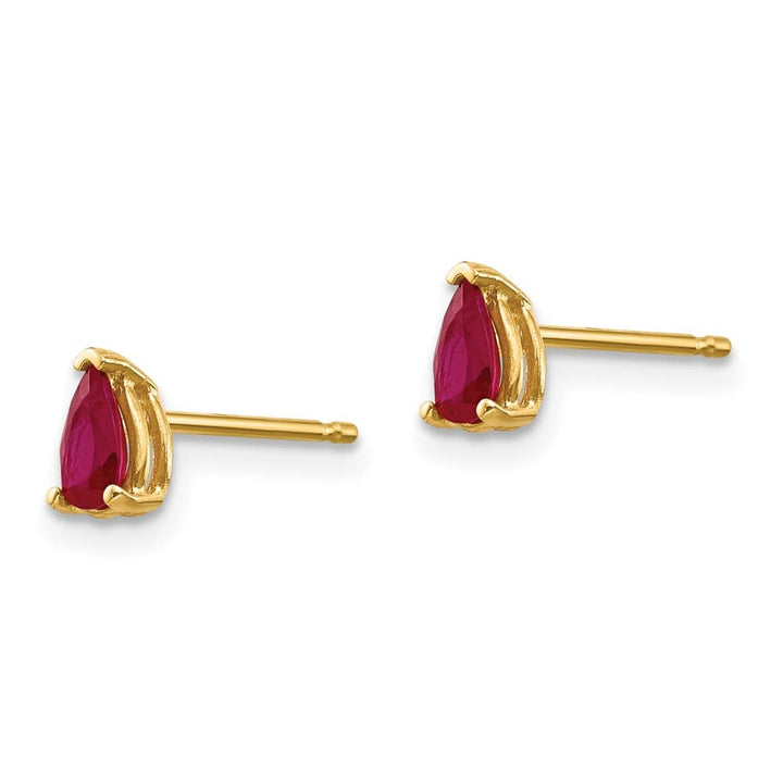 14K Yellow Gold 5x3mm Pear Ruby Post Earrings, view 2 of 4