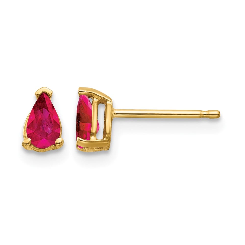 14K Yellow Gold 5x3mm Pear Ruby Post Earrings, view 1 of 4