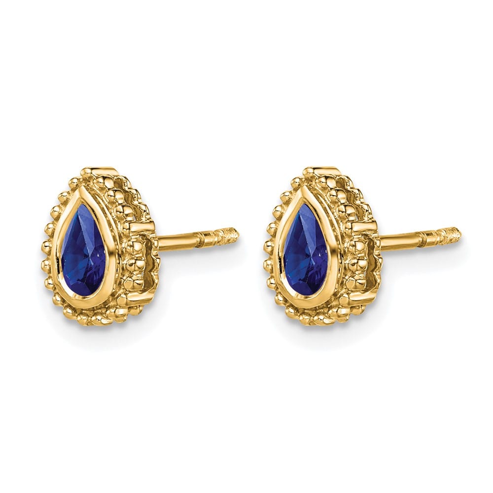 14K Yellow Gold 5x3mm Pear Sapphire Post Earrings, view 2 of 4