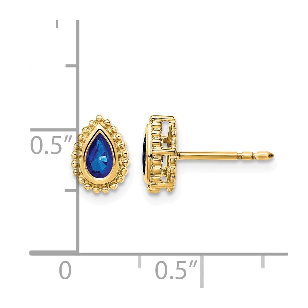 14K Yellow Gold 5x3mm Pear Sapphire Post Earrings, view 4 of 4