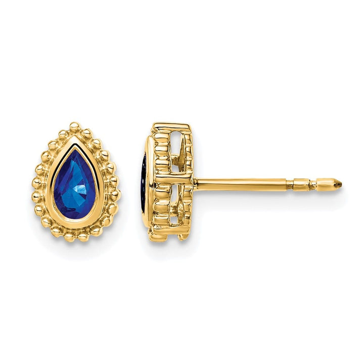 14K Yellow Gold 5x3mm Pear Sapphire Post Earrings, view 1 of 4