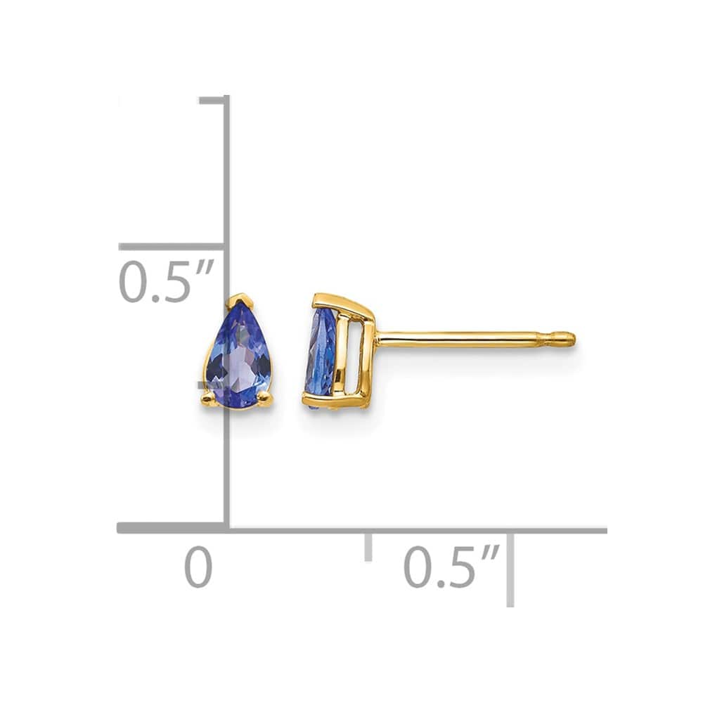 14K Yellow Gold 5x3mm Pear Tanzanite Post Earrings, view 4 of 4