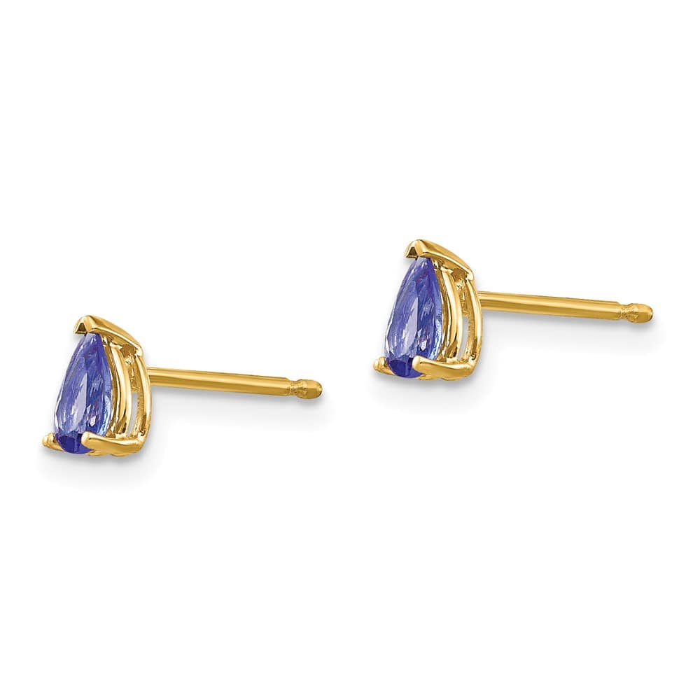 14K Yellow Gold 5x3mm Pear Tanzanite Post Earrings, view 2 of 4