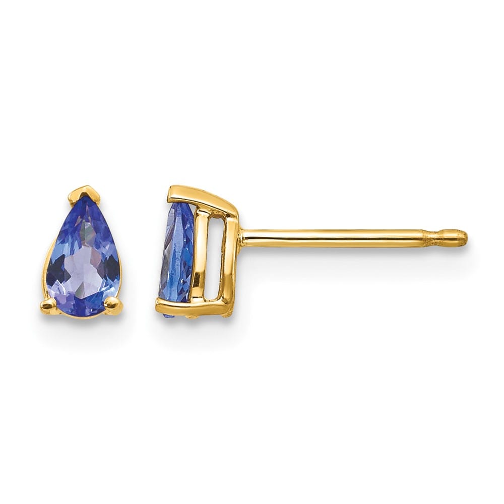 14K Yellow Gold 5x3mm Pear Tanzanite Post Earrings, view 1 of 4
