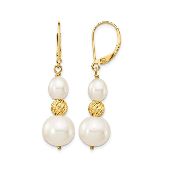 14K Yellow Gold 6-10mm White Round and Rice Freshwater Earrings