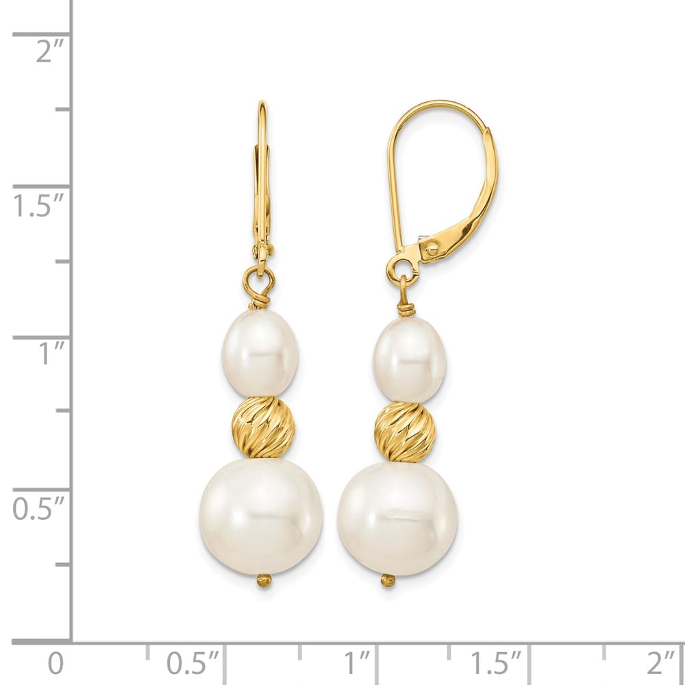 14K Yellow Gold 6-10mm White Round and Rice Freshwater Earrings