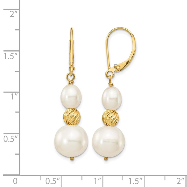 14K Yellow Gold 6-10mm White Round and Rice Freshwater Earrings