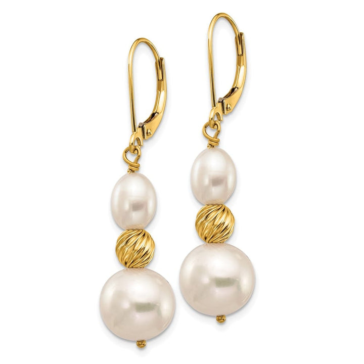 14K Yellow Gold 6-10mm White Round and Rice Freshwater Earrings