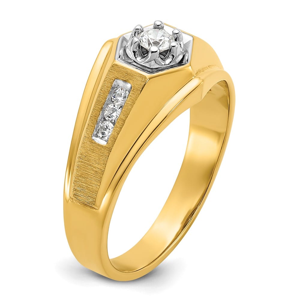14k Yellow Gold 6.46 g Polished and Satin Diamond Men's Ring