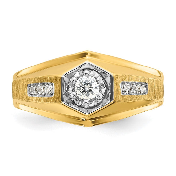 14k Yellow Gold 6.46 g Polished and Satin Diamond Men's Ring