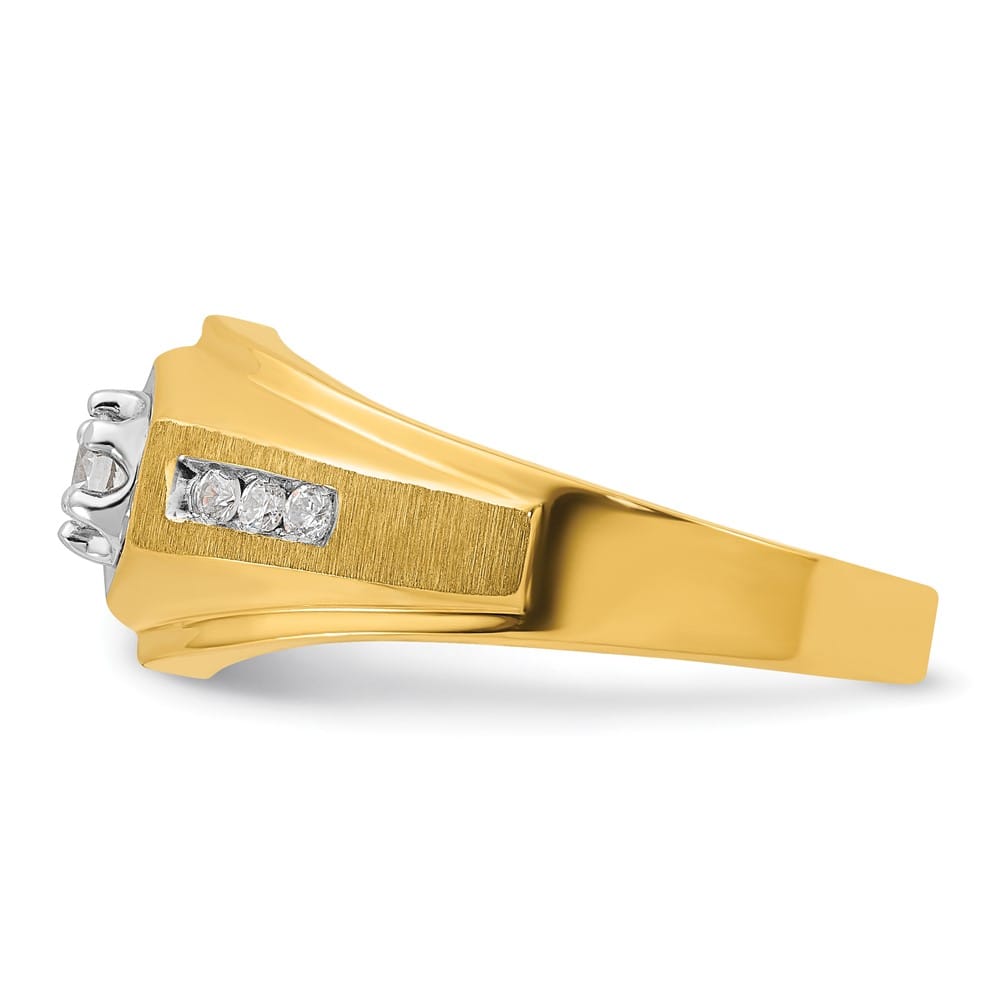 14k Yellow Gold 6.46 g Polished and Satin Diamond Men's Ring
