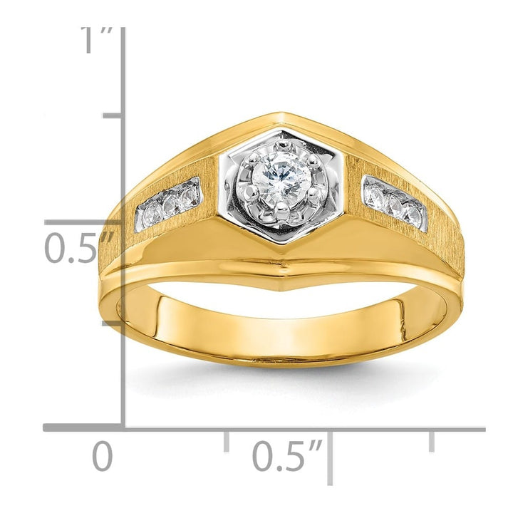 14k Yellow Gold 6.46 g Polished and Satin Diamond Men's Ring
