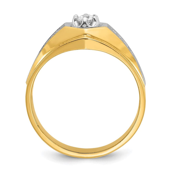 14k Yellow Gold 6.46 g Polished and Satin Diamond Men's Ring