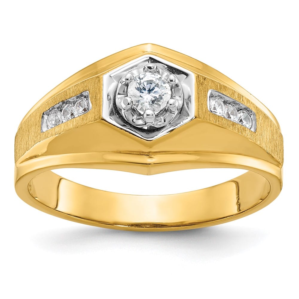 14k Yellow Gold 6.46 g Polished and Satin Diamond Men's Ring