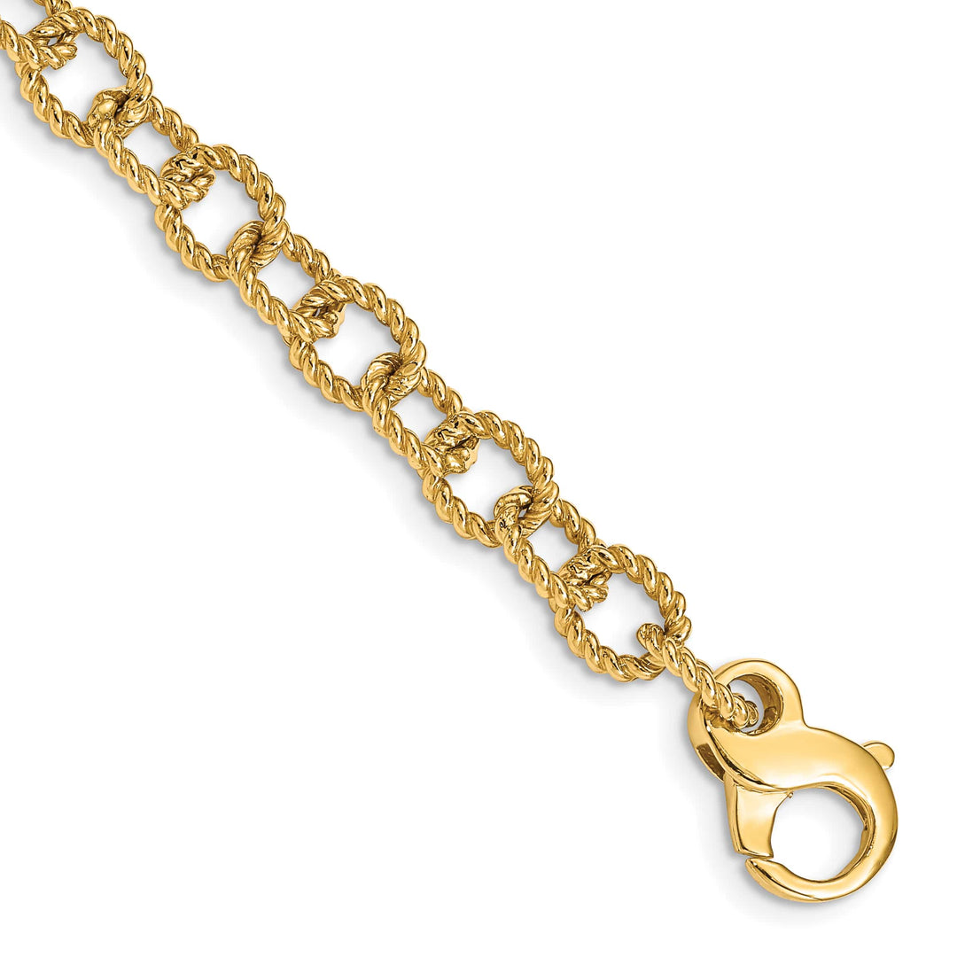 14K Yellow Gold 6.5mm Hand Fancy Rope Link Bracelet