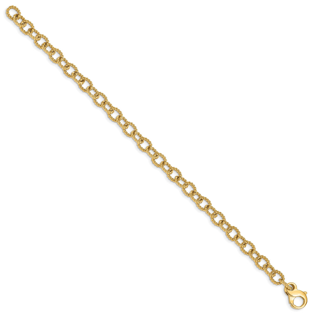 14K Yellow Gold 6.5mm Hand Fancy Rope Link Bracelet