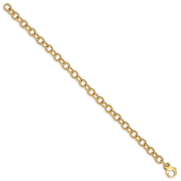 14K Yellow Gold 6.5mm Hand Fancy Rope Link Bracelet