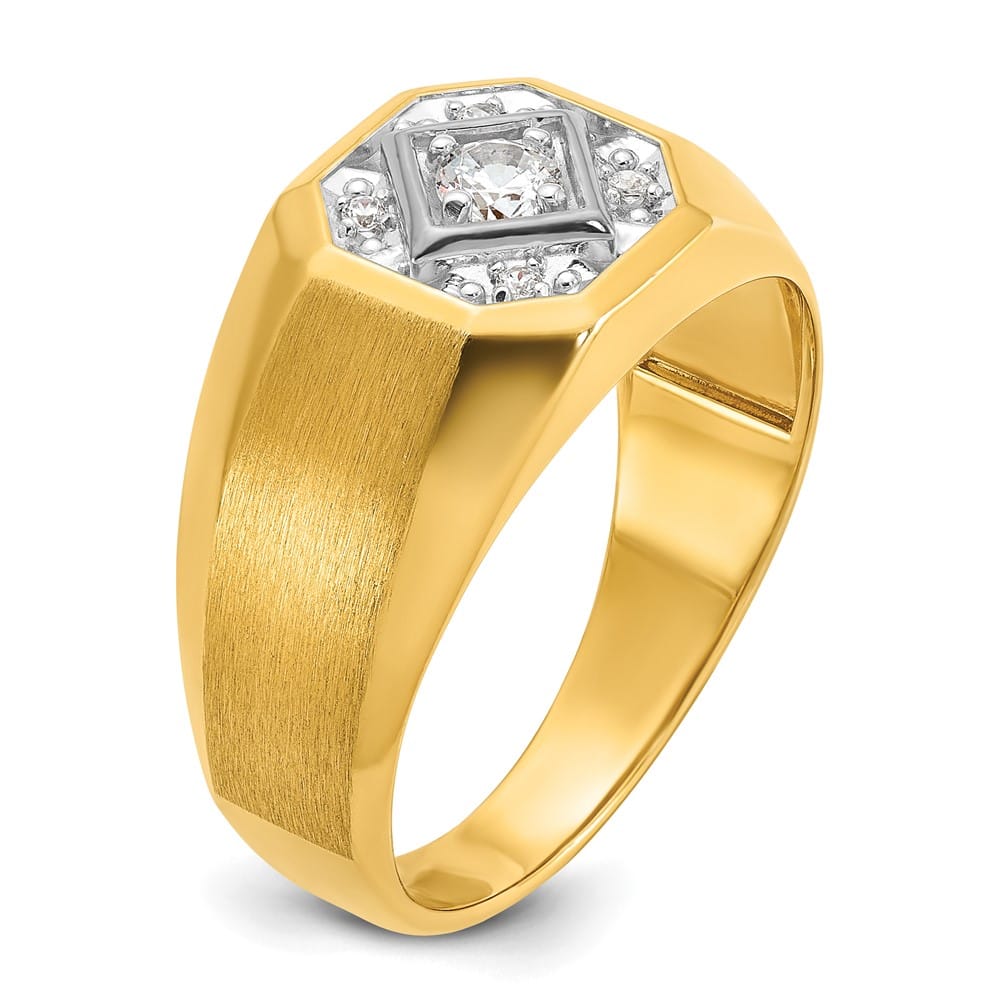14k Yellow Gold 6.65 g Polished and Satin Diamond Men's Ring