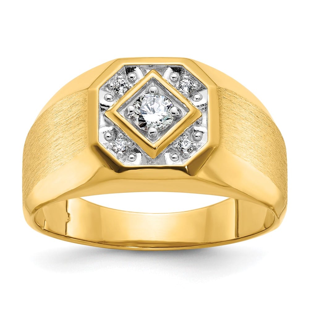 14k Yellow Gold 6.65 g Polished and Satin Diamond Men's Ring