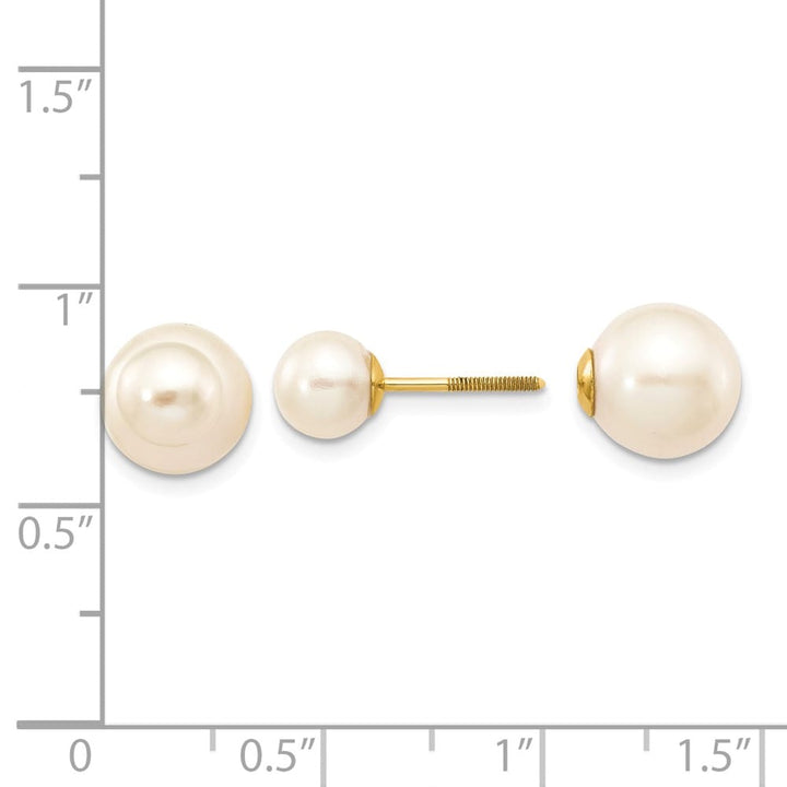14K Yellow Gold 6-7mm and 9-10mm White Round Freshwater Earrings