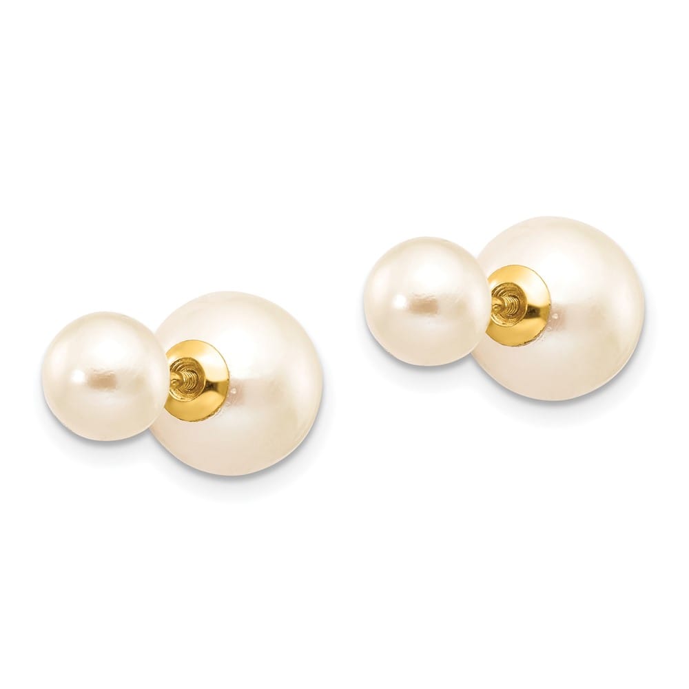 14K Yellow Gold 6-7mm and 9-10mm White Round Freshwater Earrings
