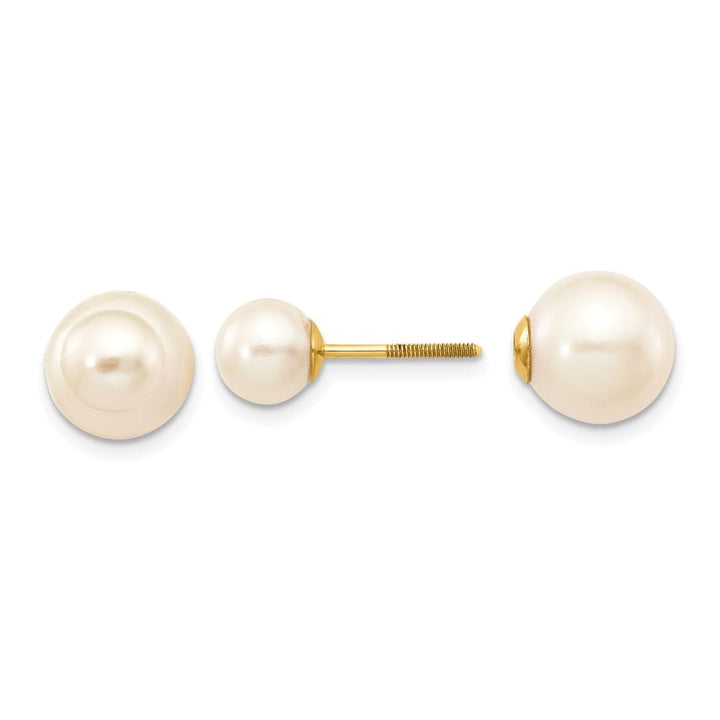14K Yellow Gold 6-7mm and 9-10mm White Round Freshwater Earrings