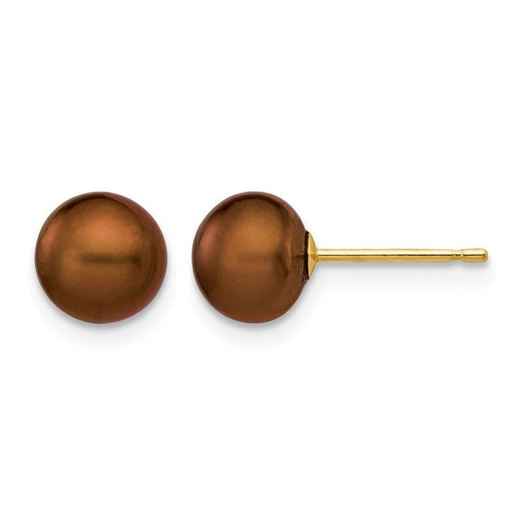 14K Yellow Gold 6-7mm Brown Button Freshwater Pearl Stud Post Earrings