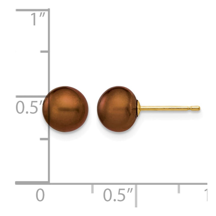 14K Yellow Gold 6-7mm Brown Button Freshwater Pearl Stud Post Earrings