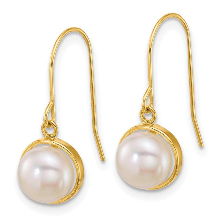 14K Yellow Gold 6-7mm Button White Freshwater Pearl Dangle Earrings