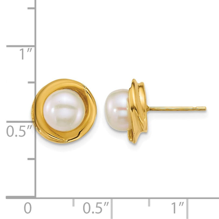 14K Yellow Gold 6-7mm Button White Freshwater Pearl Post Earrings